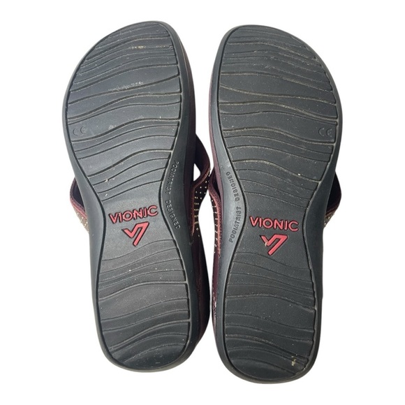 Vionic Women’s Orthotic Kehoe Studded Leather Merlot Colored Wedge Thong Sandals - Picture 6 of 9